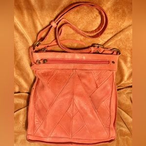 Lucky Brand Rayla Leather Crossbody Shoulder Handbag Boho Tassel Zip Tangerine